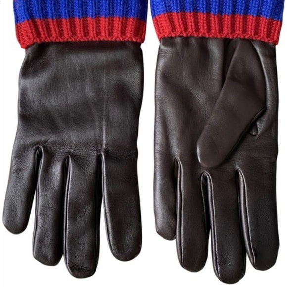 Dark Brown Gucci Gloves with Red and Blue Web 10 - Picture 2 of 5